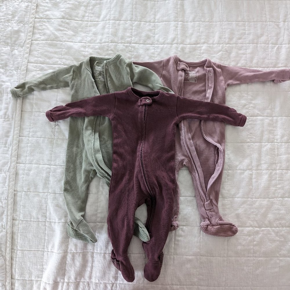 Lot of Three Loved Baby Organic Cotton Footie Pajamas 0-3 Months